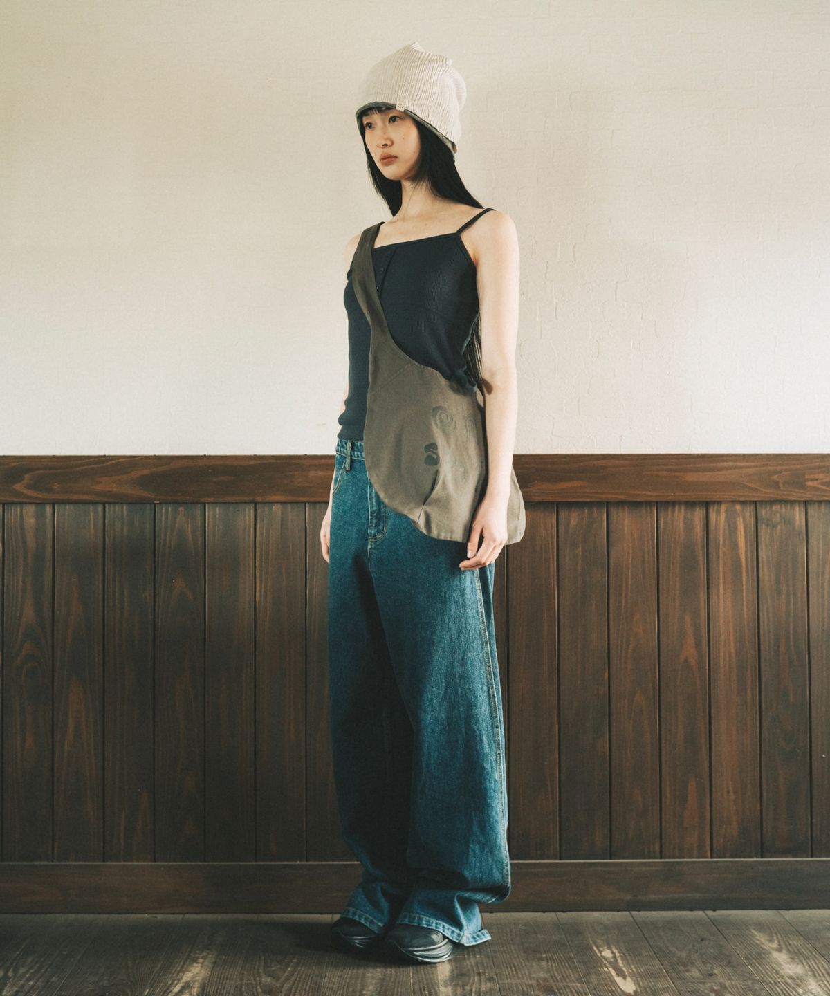오헤시오(OHESHIO) LIGHT COTTON HOBO BAG, CHARCOAL