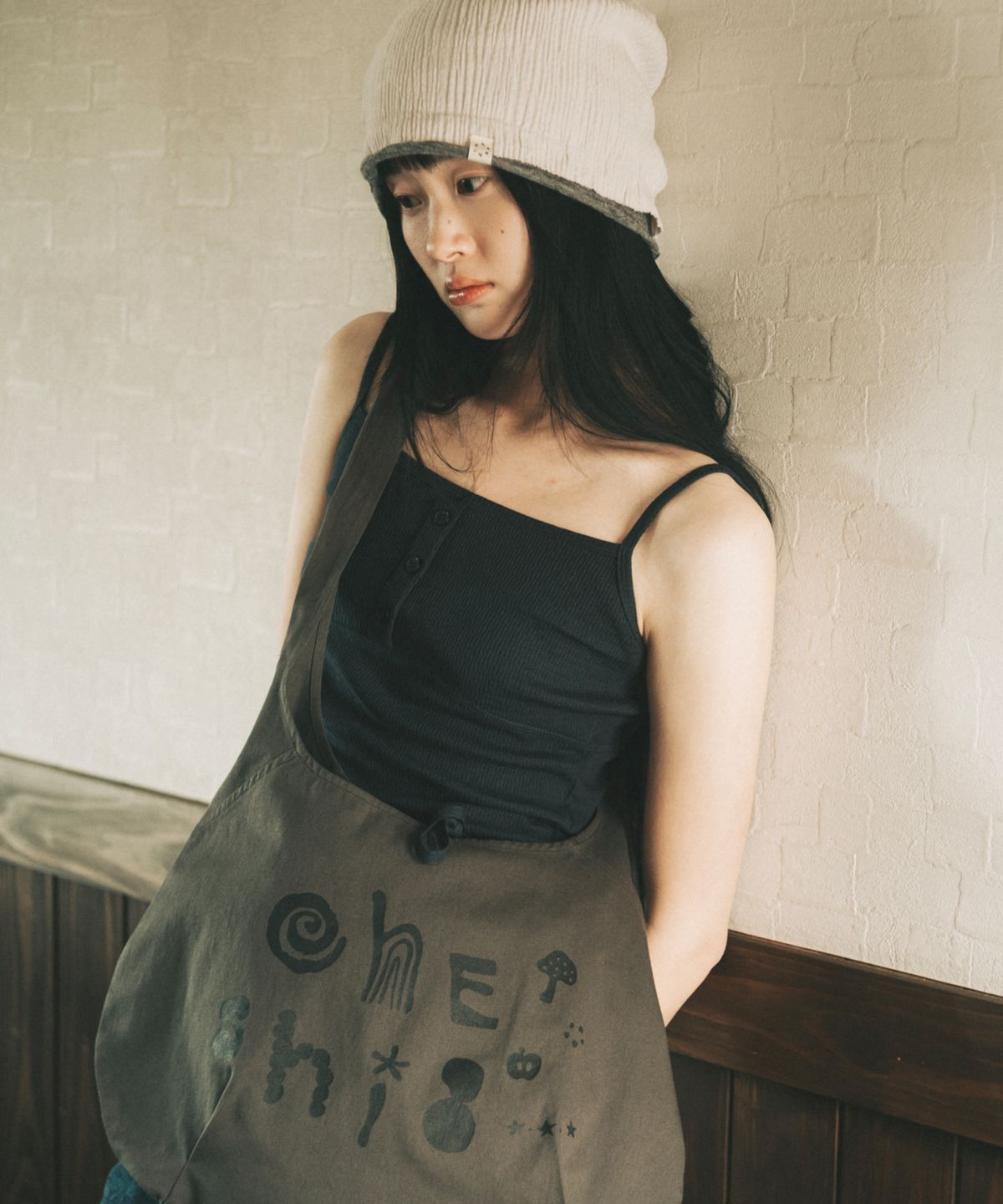 오헤시오(OHESHIO) LIGHT COTTON HOBO BAG, CHARCOAL