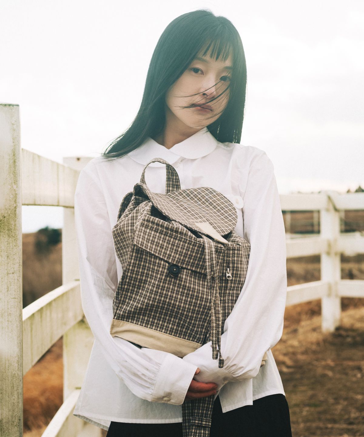 오헤시오(OHESHIO) DUAL POCKET BACKPACK, BEIGE CHECK