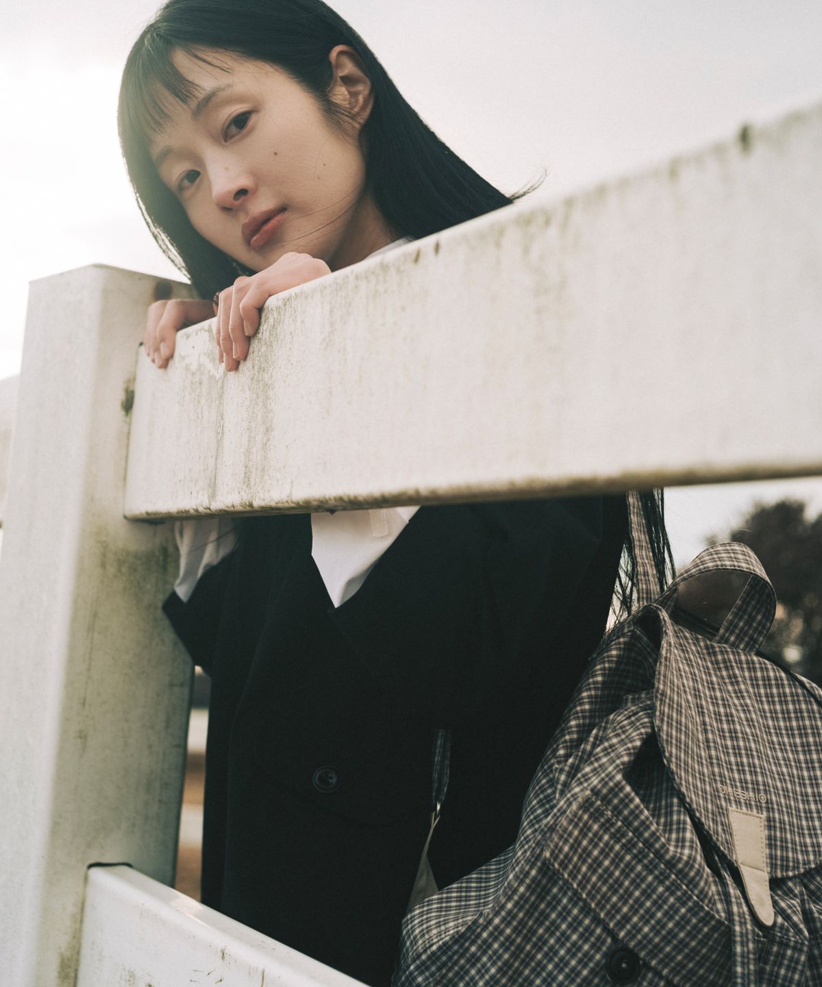 오헤시오(OHESHIO) DUAL POCKET BACKPACK, BEIGE CHECK