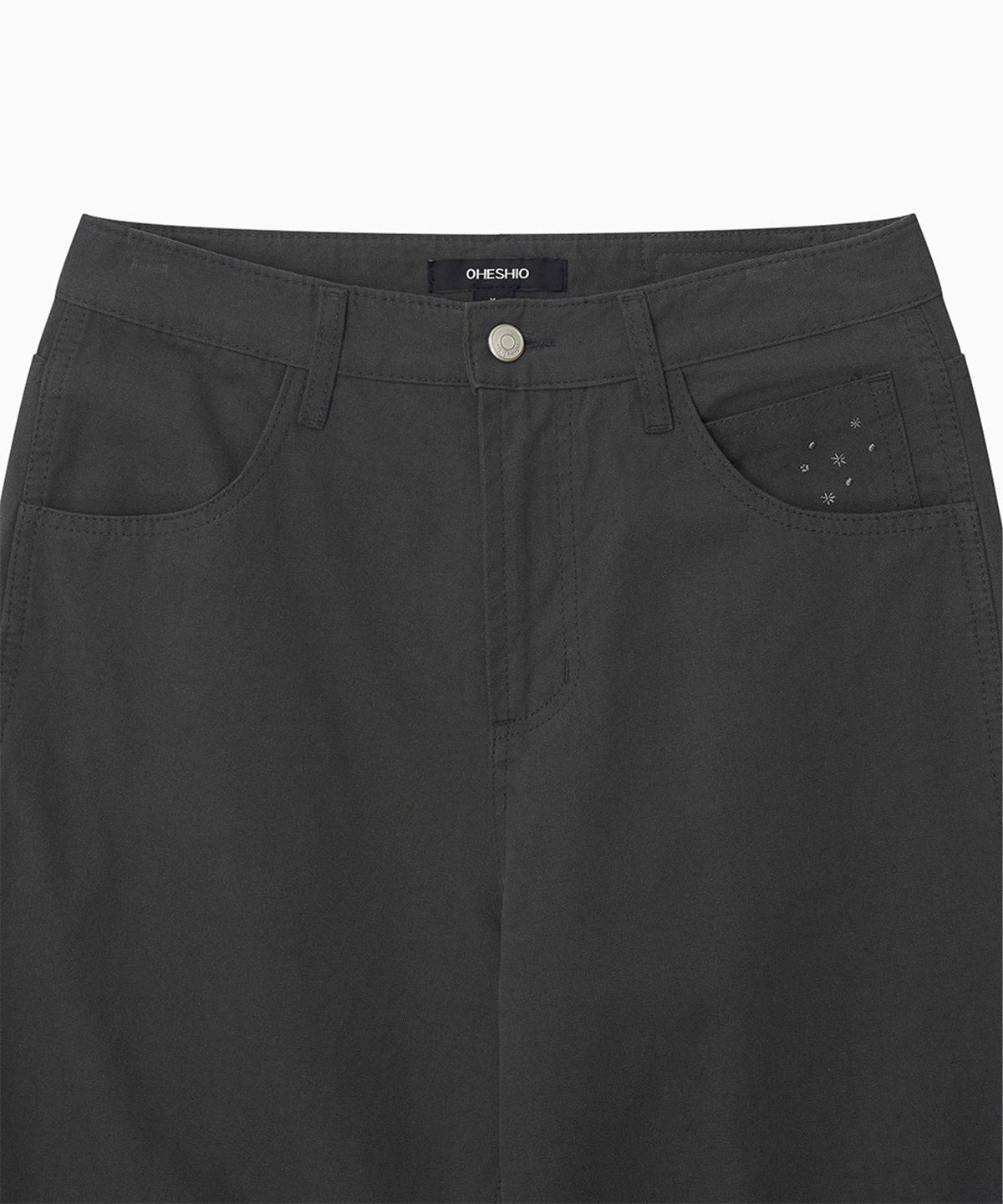 오헤시오(OHESHIO) FLORAL ROLL-UP COTTON PANTS, CHARCOAL