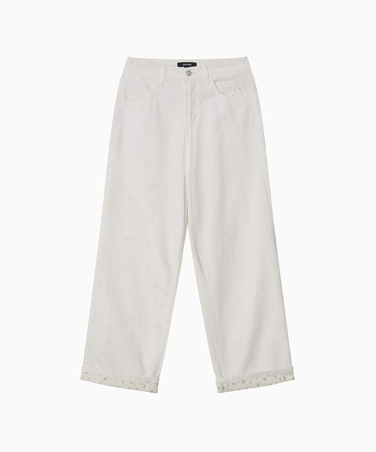 오헤시오(OHESHIO) FLORAL ROLL-UP COTTON PANTS, IVORY