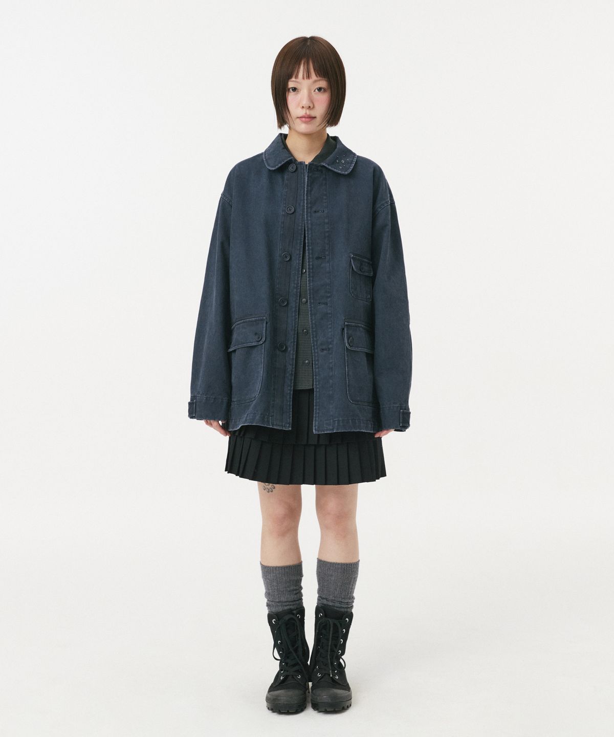 오헤시오(OHESHIO) SIDE BUTTON DOUBLE PLEATED MINI SKIRT, BLACK