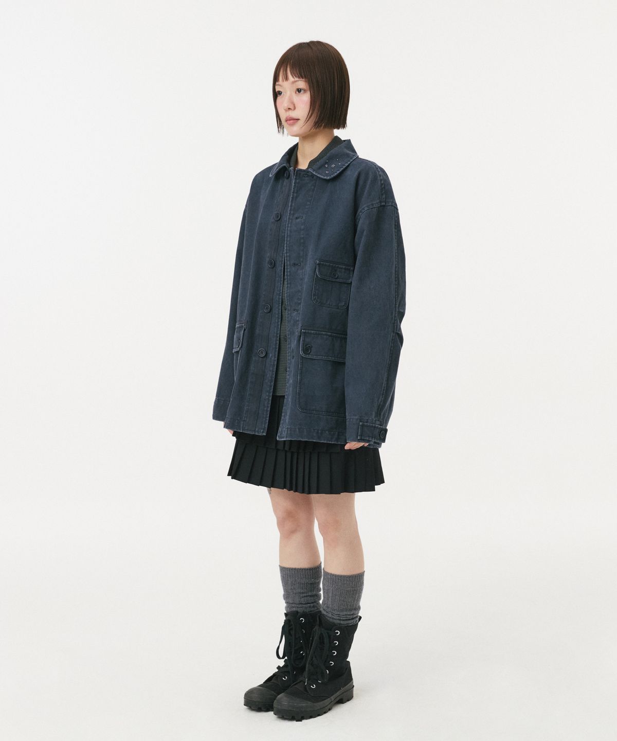 오헤시오(OHESHIO) SIDE BUTTON DOUBLE PLEATED MINI SKIRT, BLACK