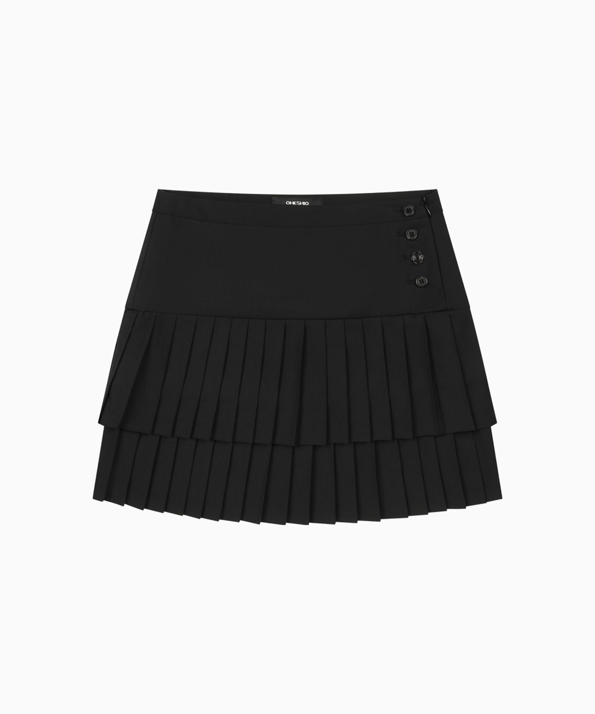 오헤시오(OHESHIO) SIDE BUTTON DOUBLE PLEATED MINI SKIRT, BLACK