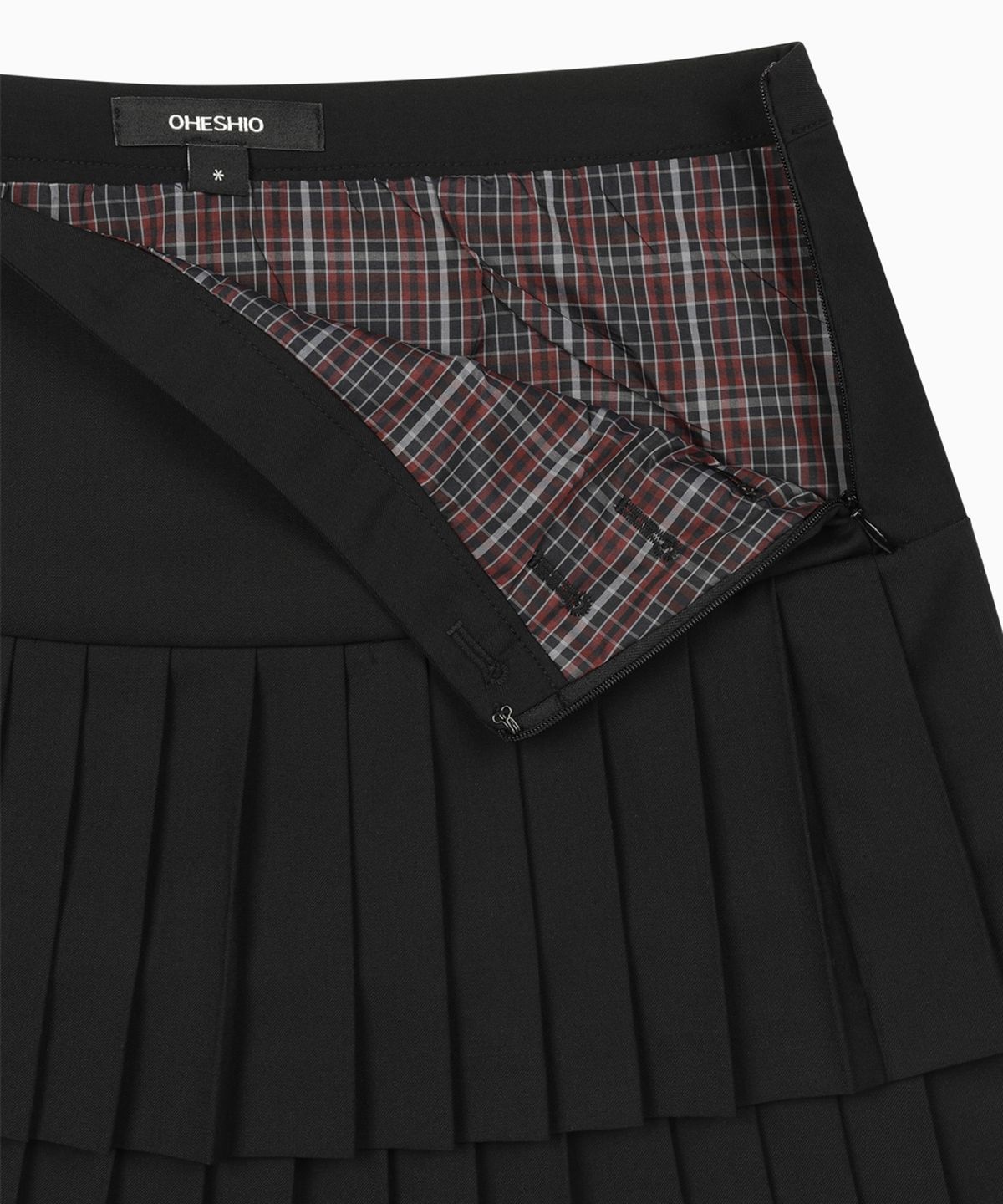 오헤시오(OHESHIO) SIDE BUTTON DOUBLE PLEATED MINI SKIRT, BLACK