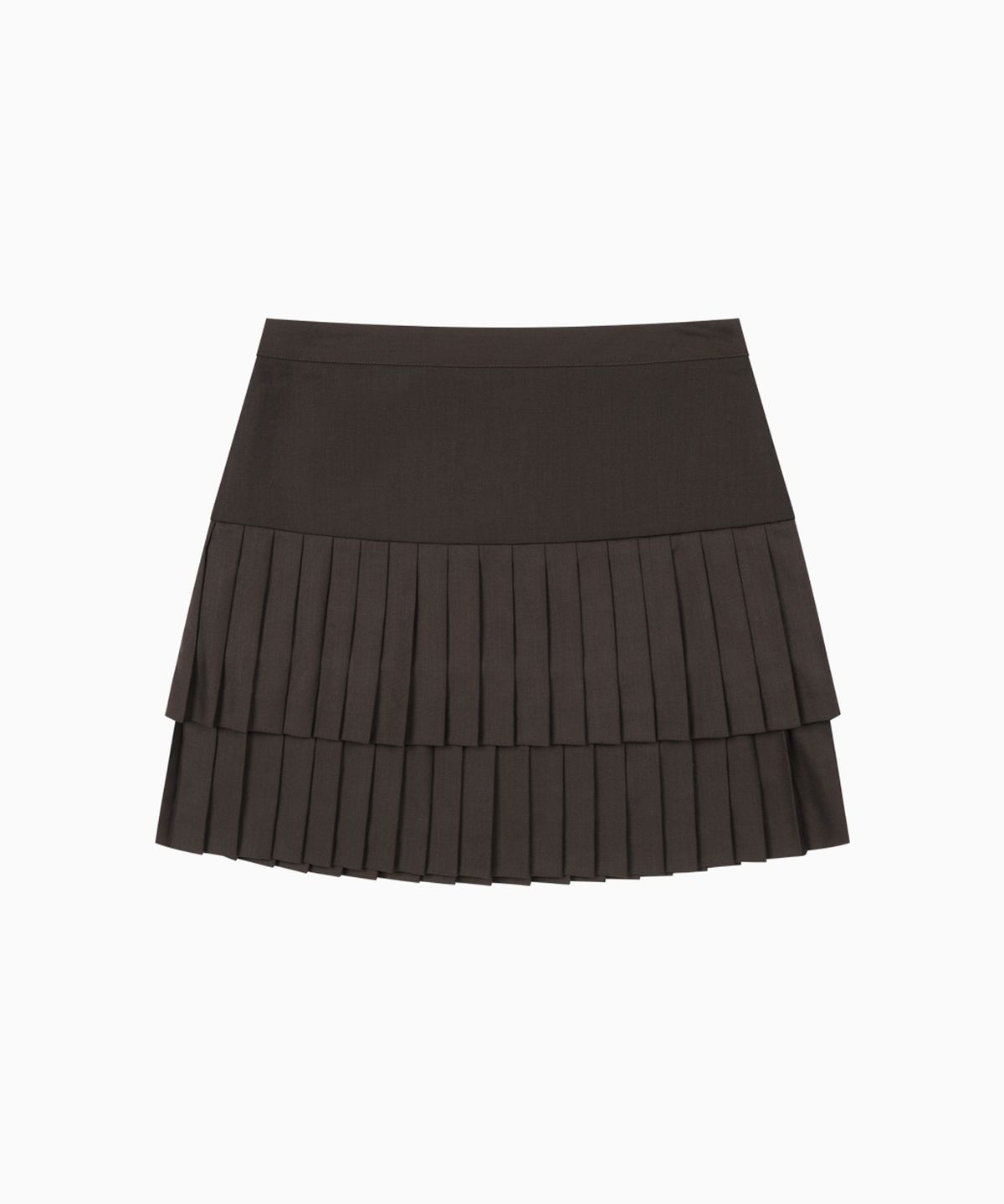 오헤시오(OHESHIO) SIDE BUTTON DOUBLE PLEATED MINI SKIRT, BROWN