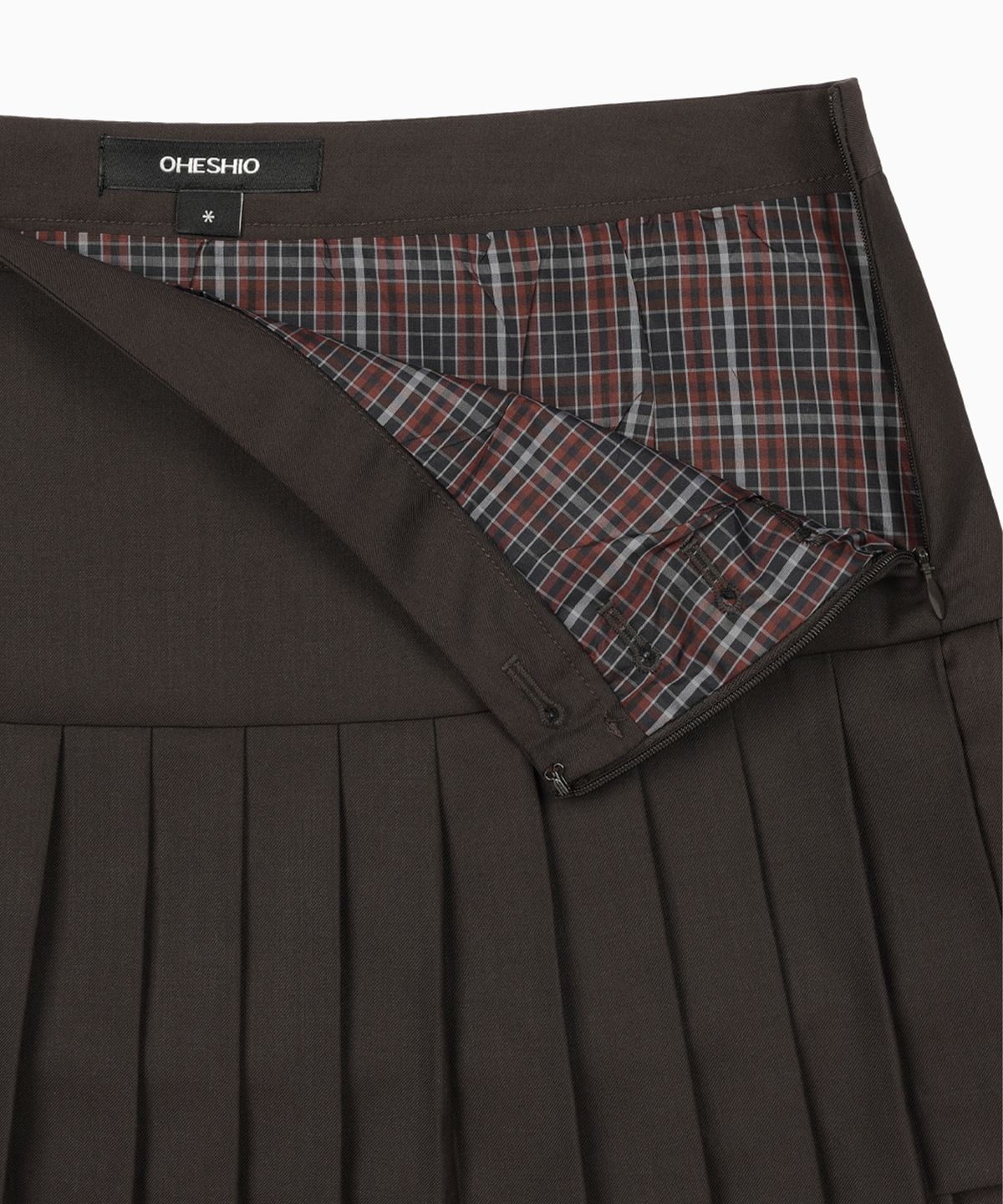 오헤시오(OHESHIO) SIDE BUTTON DOUBLE PLEATED MINI SKIRT, BROWN