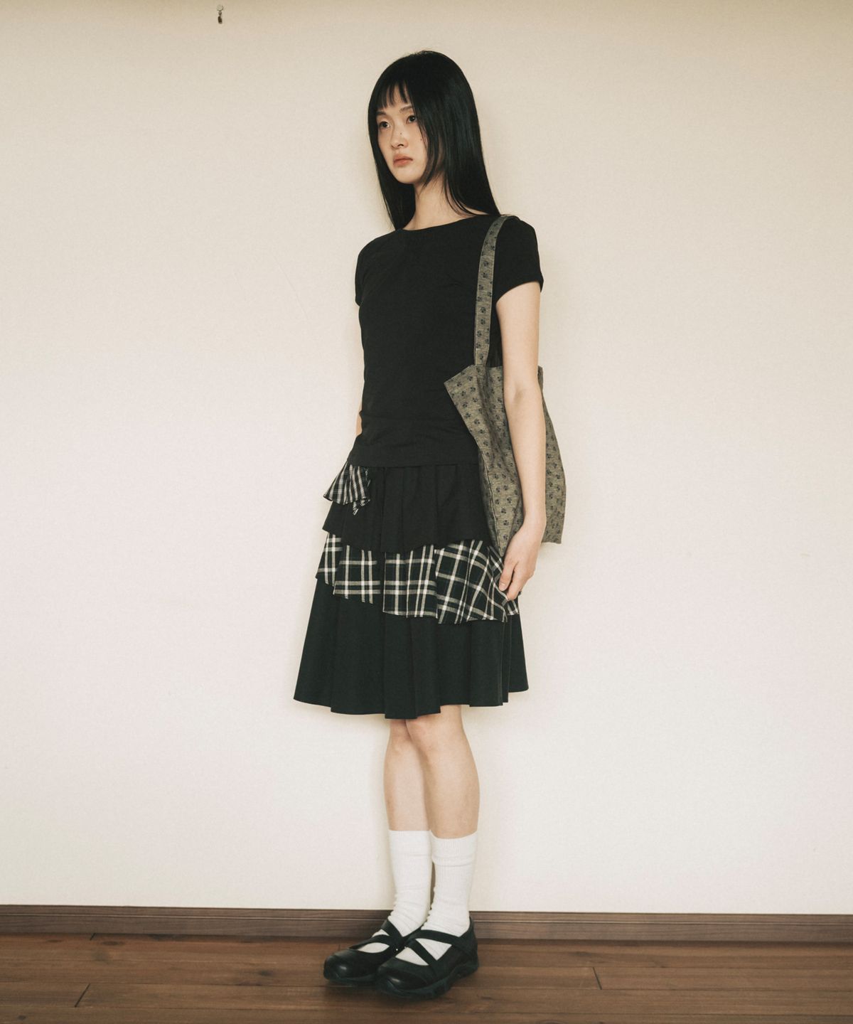 오헤시오(OHESHIO) CANCAN LAYERED SKIRT, BLACK CHECK
