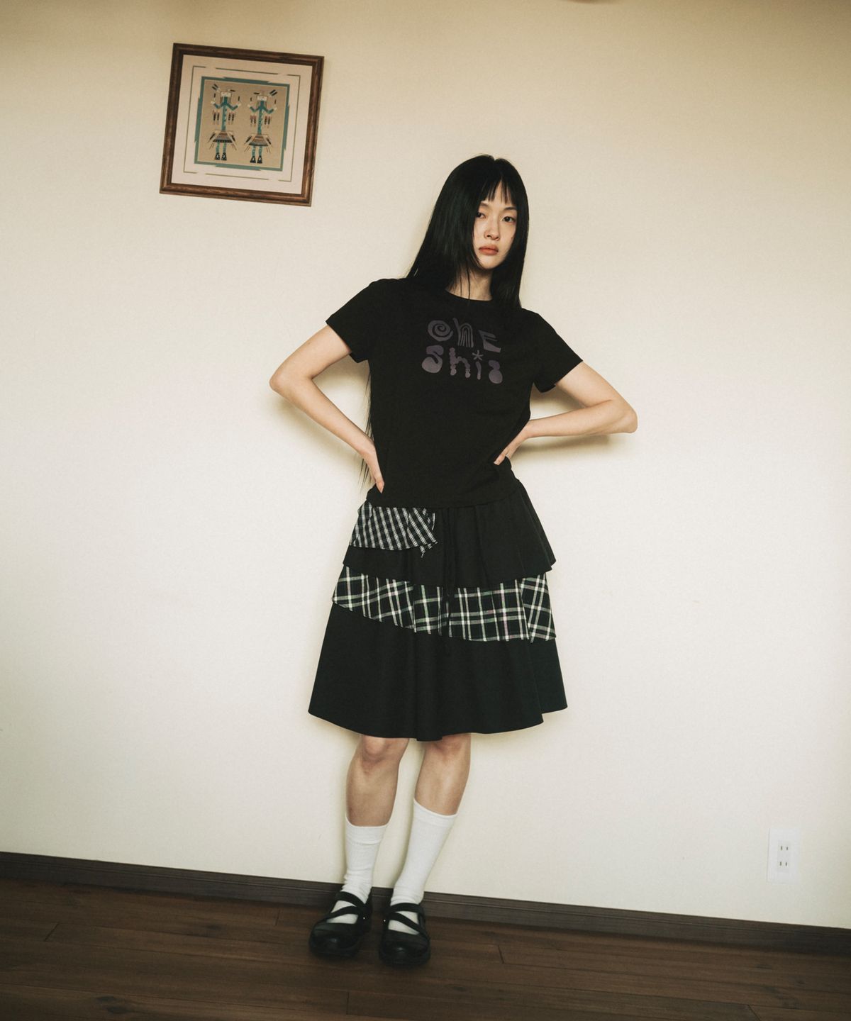 오헤시오(OHESHIO) CANCAN LAYERED SKIRT, BLACK CHECK