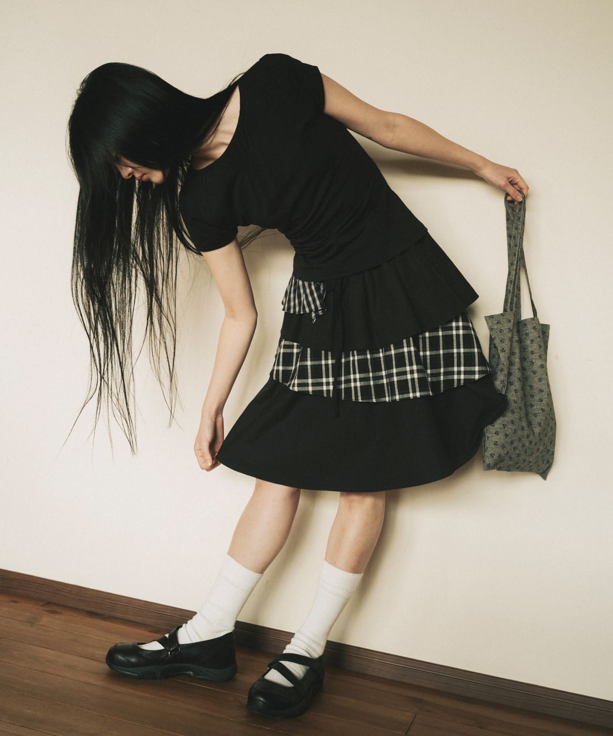 오헤시오(OHESHIO) CANCAN LAYERED SKIRT, BLACK CHECK