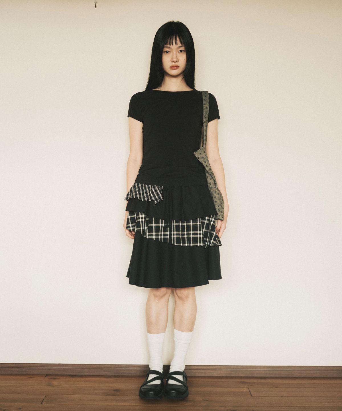 오헤시오(OHESHIO) CANCAN LAYERED SKIRT, BLACK CHECK