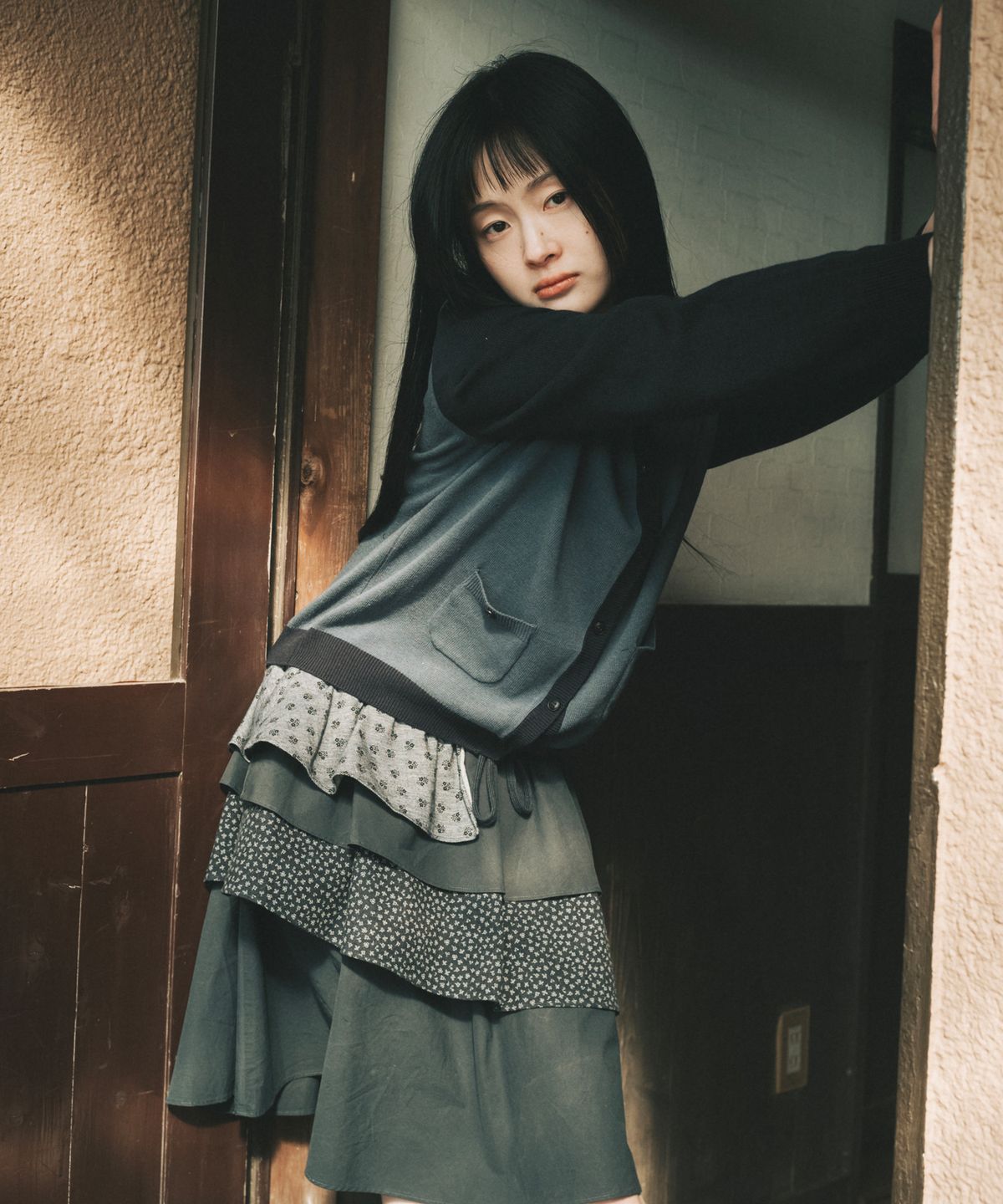 오헤시오(OHESHIO) CANCAN LAYERED SKIRT, FLORAL NAVY