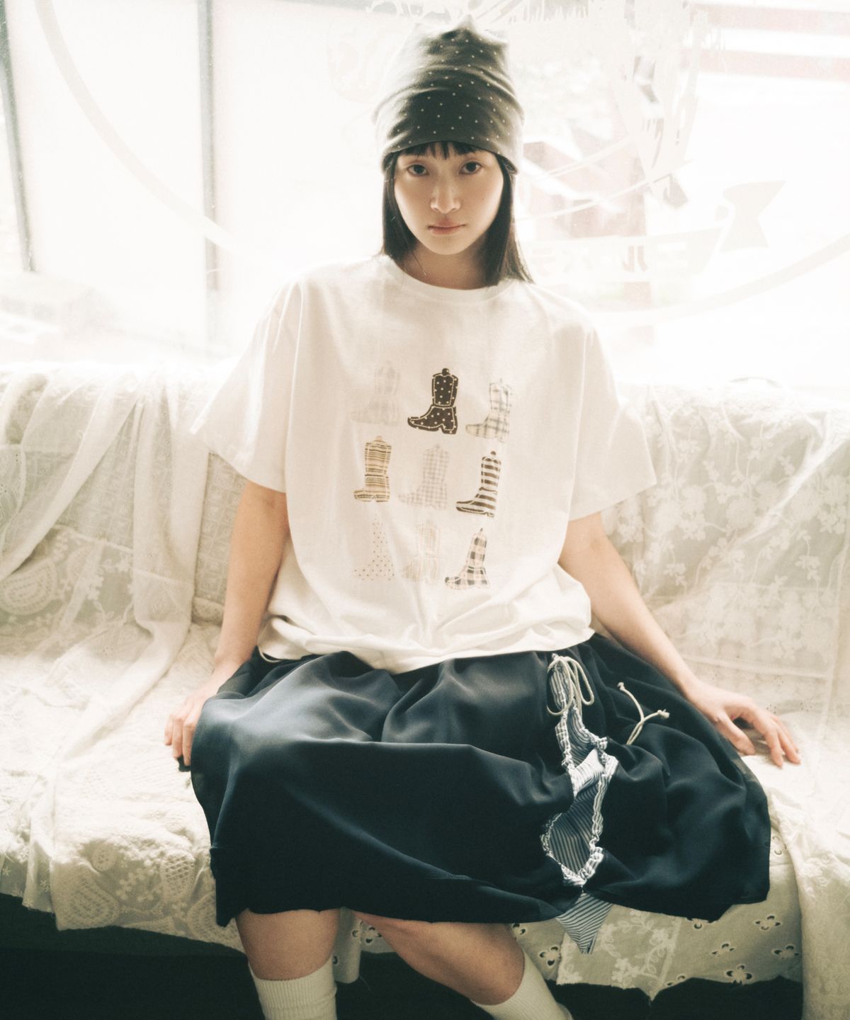 오헤시오(OHESHIO) DRAWSTRING SHIRRING SKIRT, NAVY
