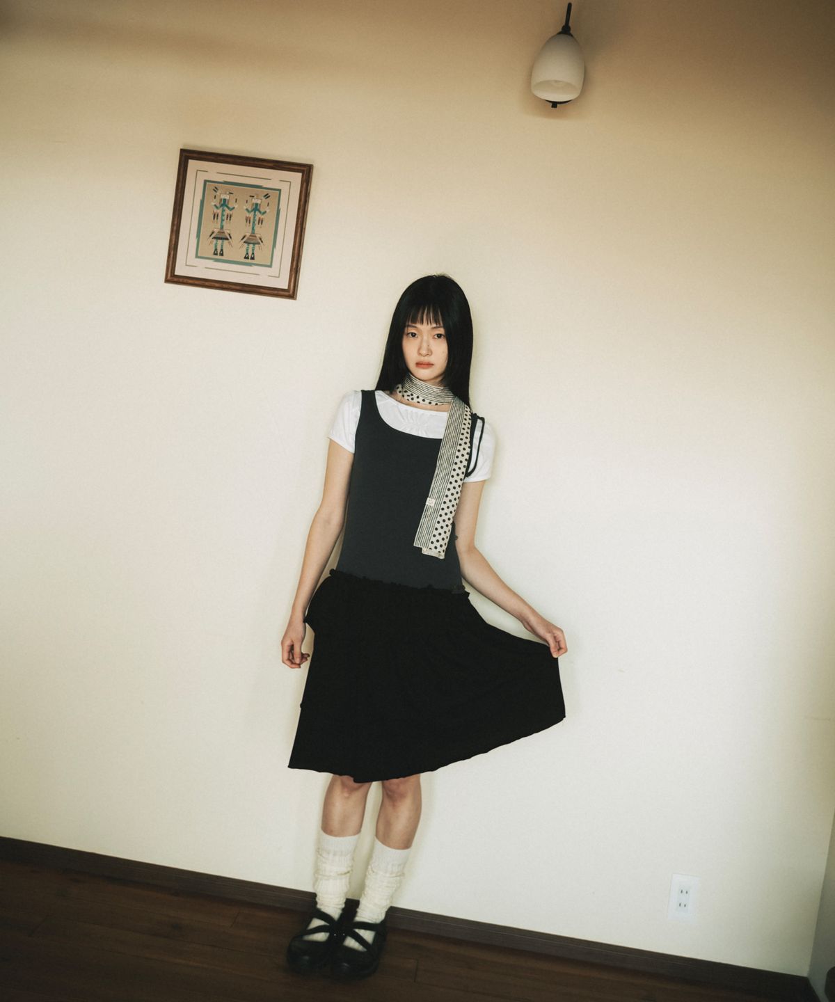 오헤시오(OHESHIO) SHIRRING LAYERED DRESS, CHARCOAL