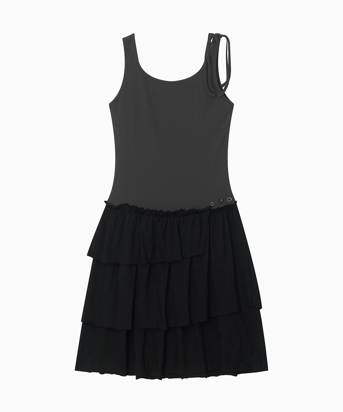 오헤시오(OHESHIO) SHIRRING LAYERED DRESS, CHARCOAL