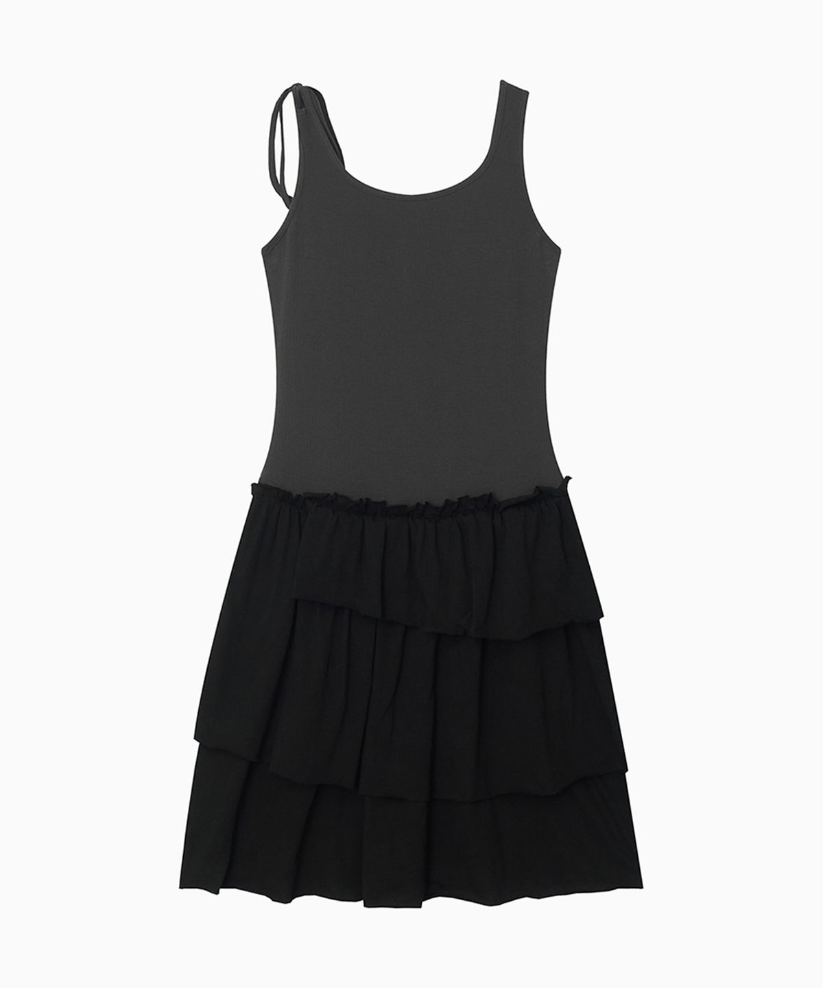 오헤시오(OHESHIO) SHIRRING LAYERED DRESS, CHARCOAL
