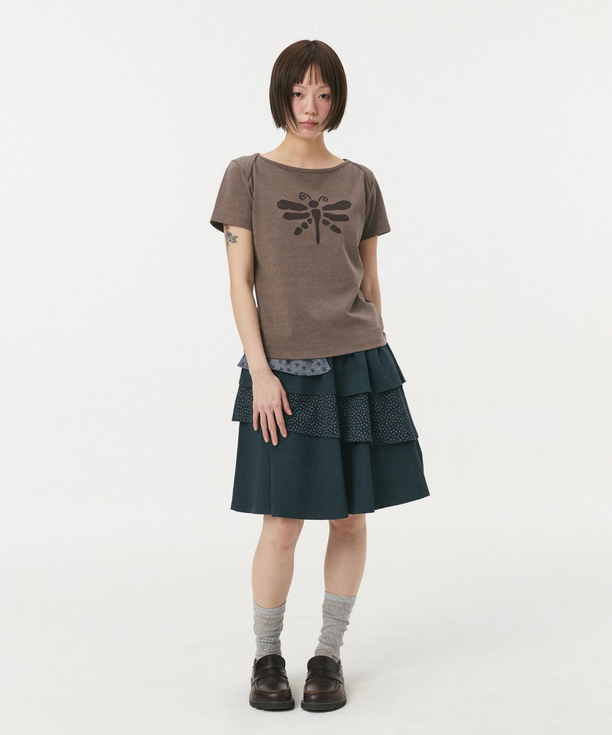 오헤시오(OHESHIO) VINTAGE DRAGONFLY SLIM T-SHIRT, BROWN