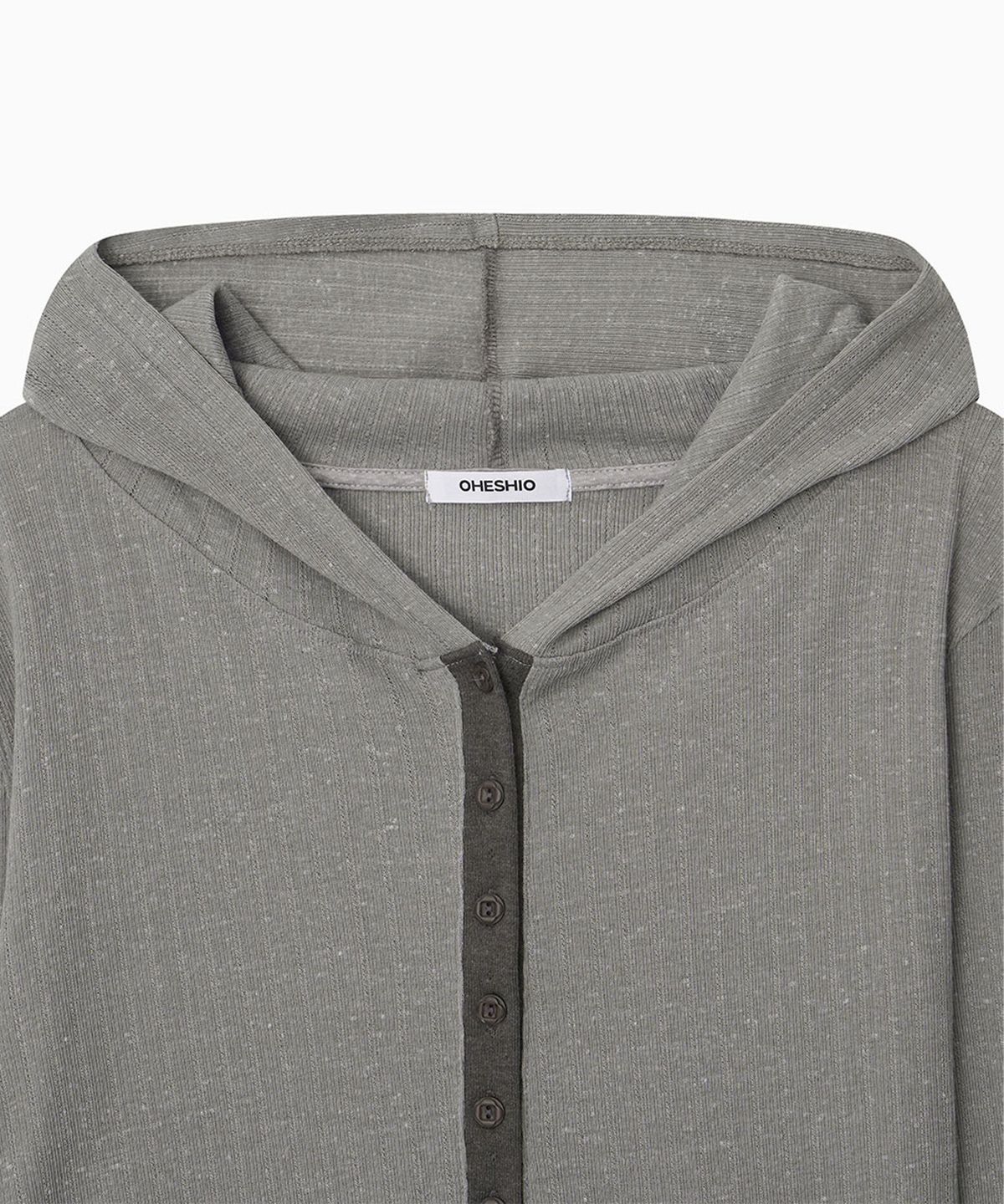 오헤시오(OHESHIO) BUTTON HOODED LONG SLEEVE, KHAKI