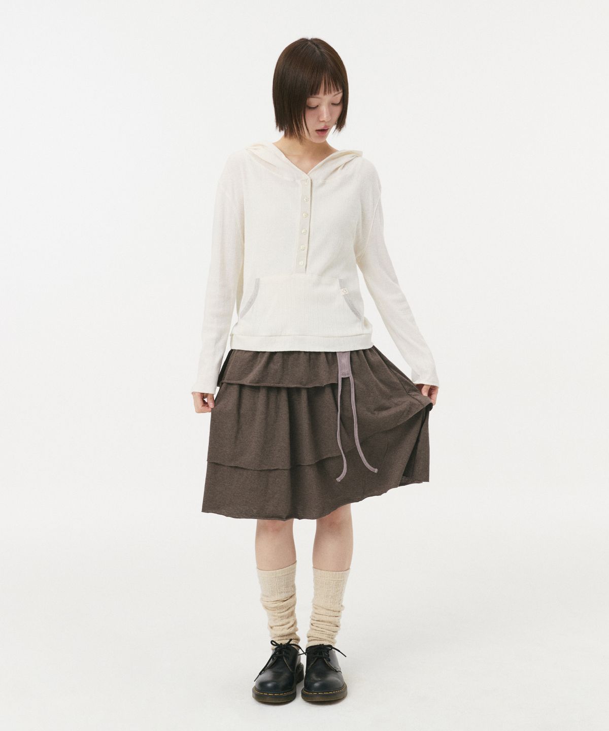 오헤시오(OHESHIO) BUTTON HOODED LONG SLEEVE, IVORY