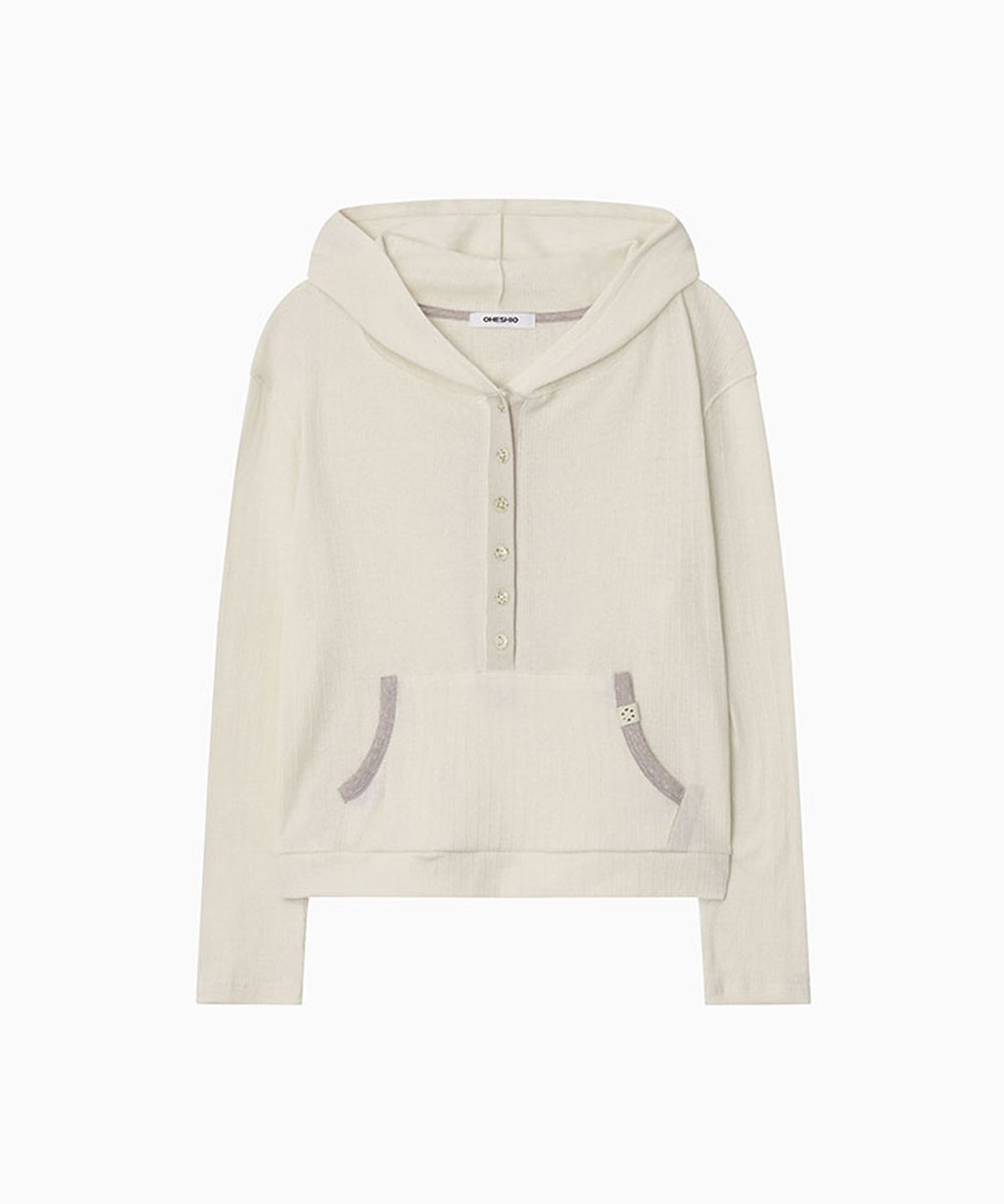 오헤시오(OHESHIO) BUTTON HOODED LONG SLEEVE, IVORY