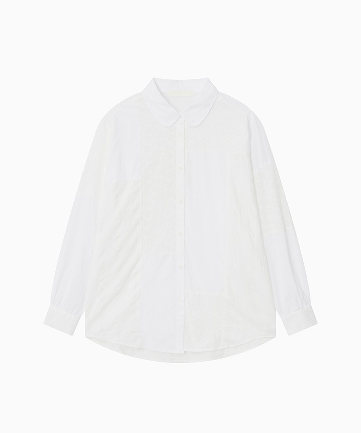 오헤시오(OHESHIO) LACE PATCHWORK PUNCHED SHIRT, WHITE