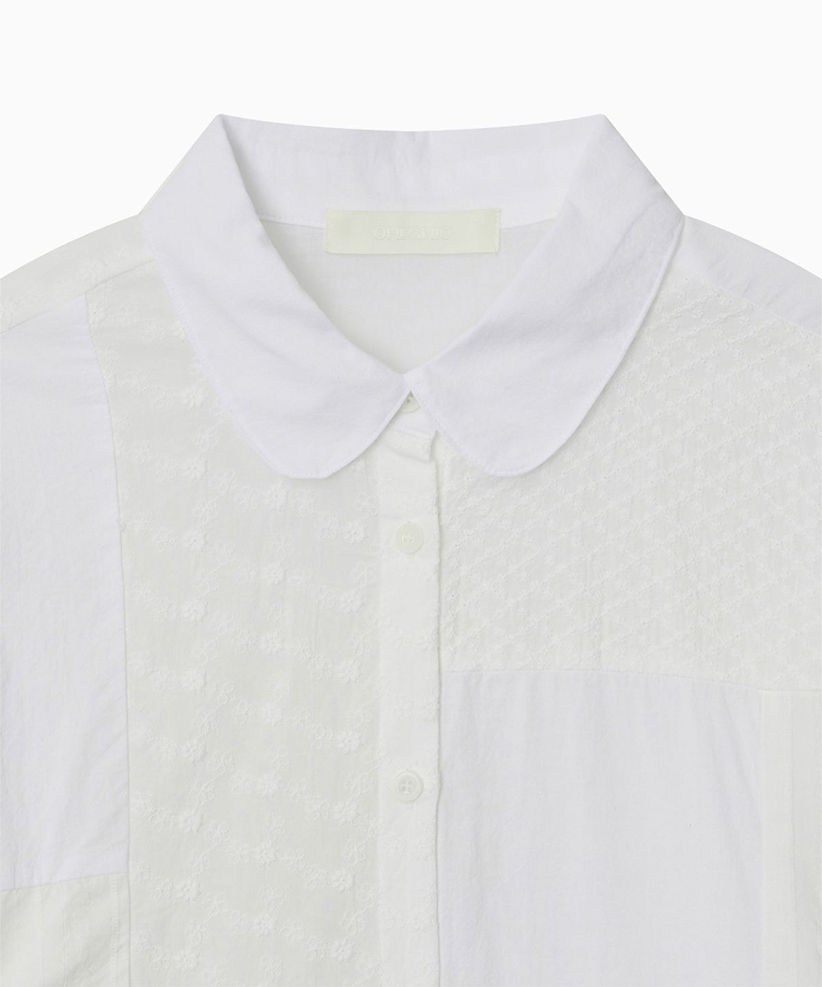 오헤시오(OHESHIO) LACE PATCHWORK PUNCHED SHIRT, WHITE