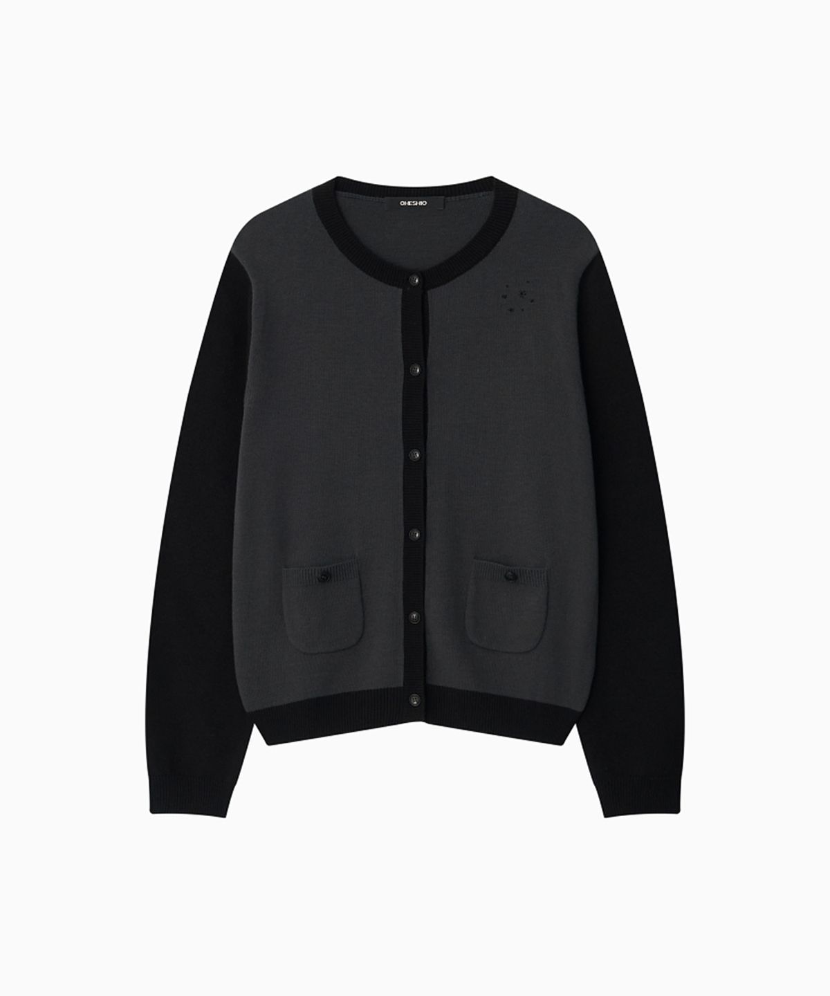 오헤시오(OHESHIO) STAR TWO TONE BUTTON CARDIGAN, BLACK