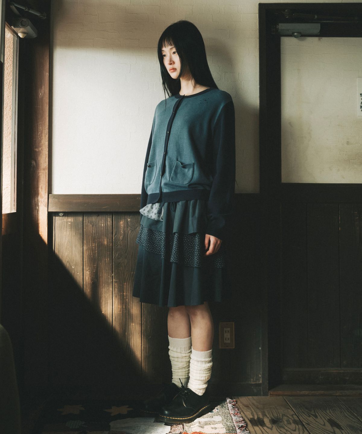 오헤시오(OHESHIO) STAR TWO TONE BUTTON CARDIGAN, BLUE
