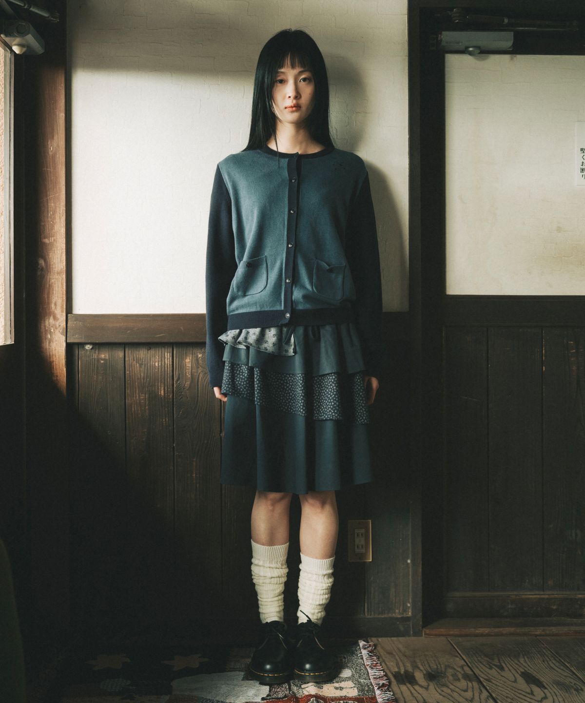 오헤시오(OHESHIO) STAR TWO TONE BUTTON CARDIGAN, BLUE