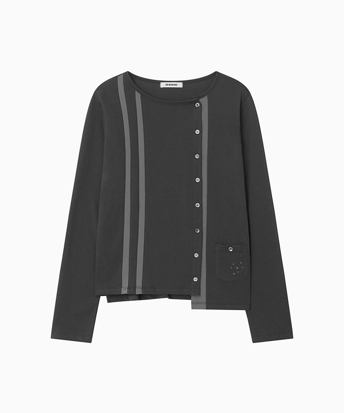 오헤시오(OHESHIO) TWO-TONE LINE POCKET CARDIGAN, CHARCOAL