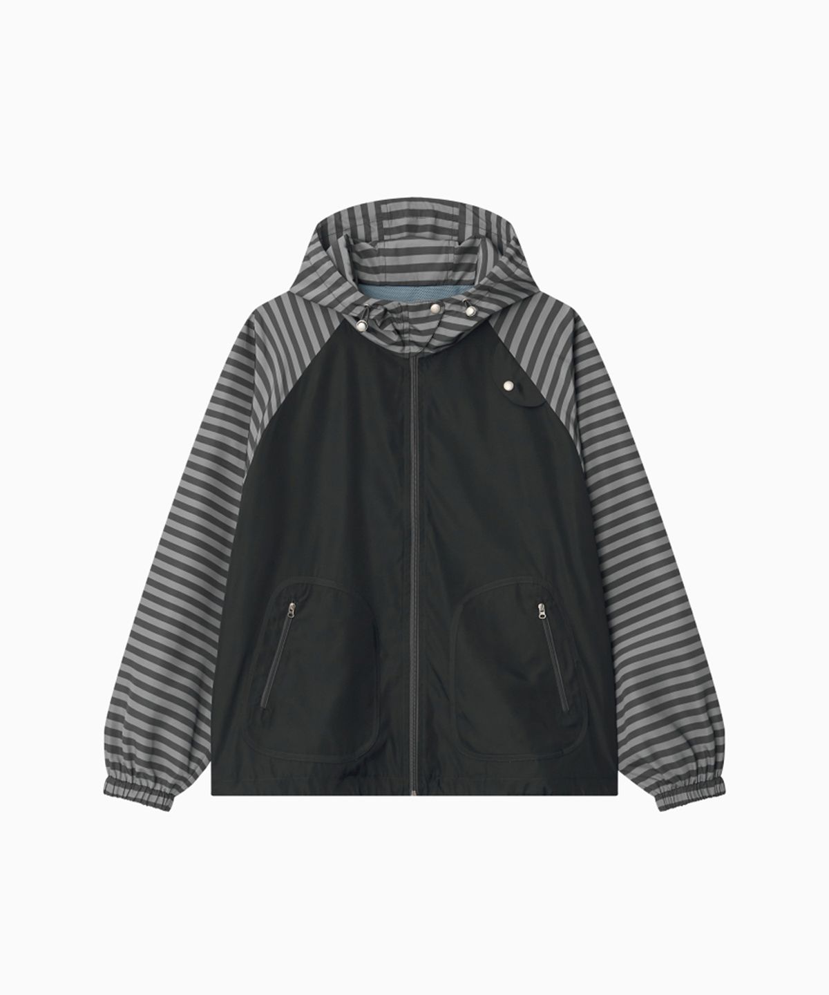 오헤시오(OHESHIO) MIXED PATTERN WINDBREAKER, CHARCOAL STRIPE