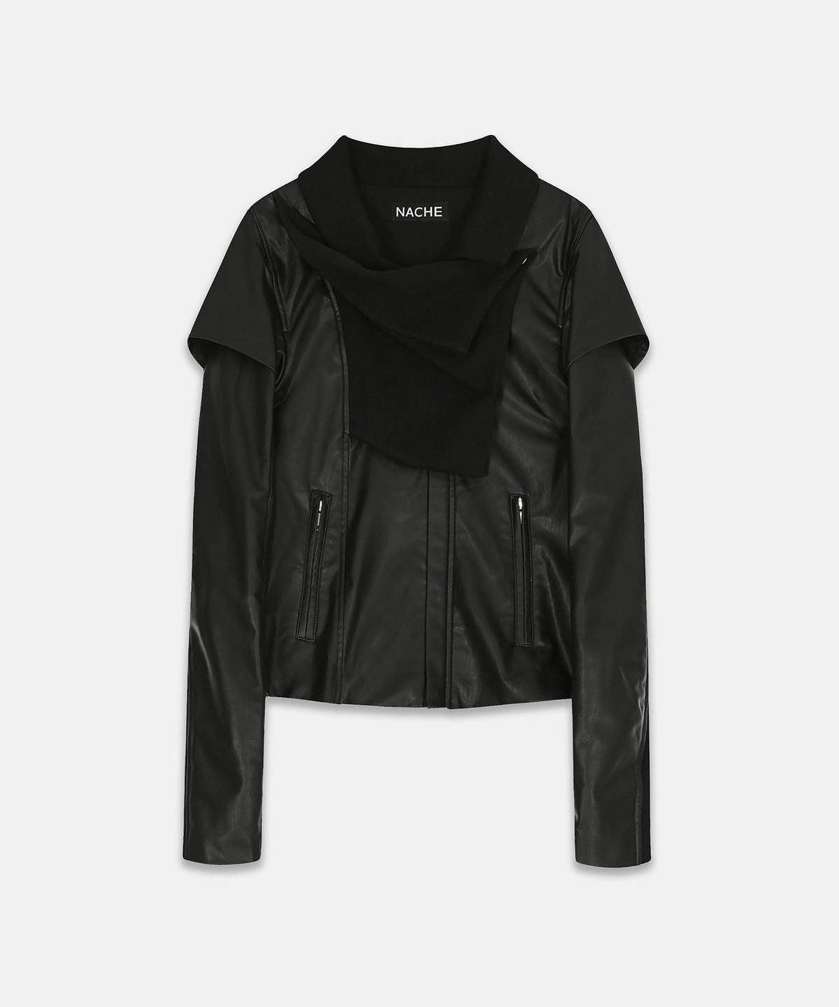 나체(NACHE) 2-WAY SLIM FAUX LEATHER RIDER JACKET BLACK