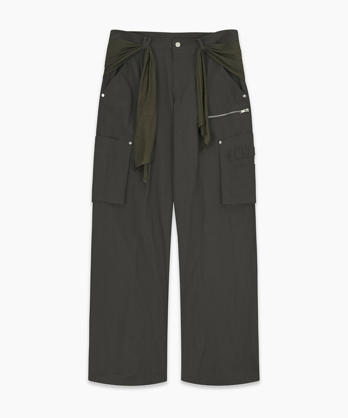 나체(NACHE) MIXED LAYERED TIE JOGGER PANTS (UNISEX) CHARCOAL