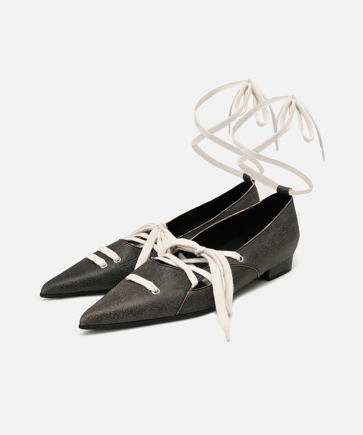 나체(NACHE) STRAP STILETTO FLAT SHOES CHARCOAL