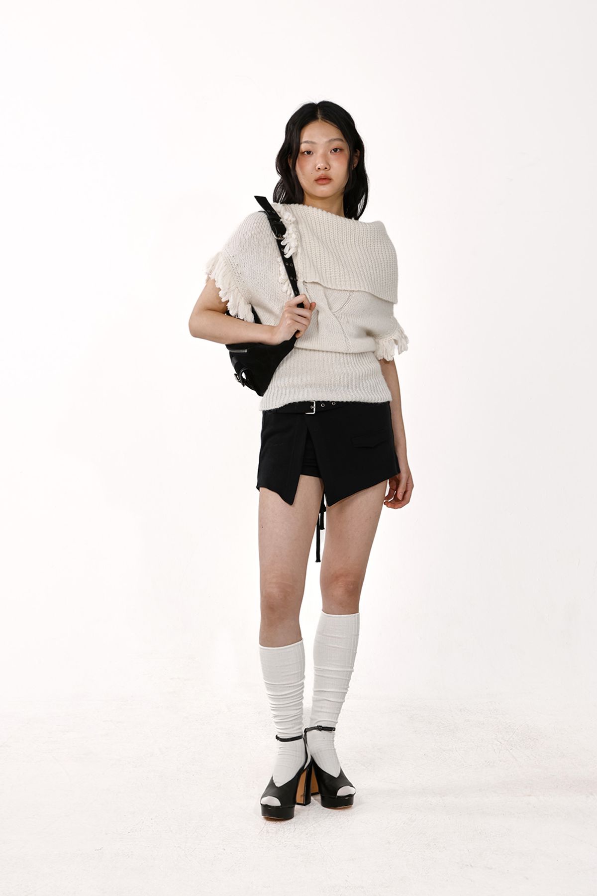 비데블(BEDEVIL) 탈부착 스커트 레이어드 숏츠 - 블랙