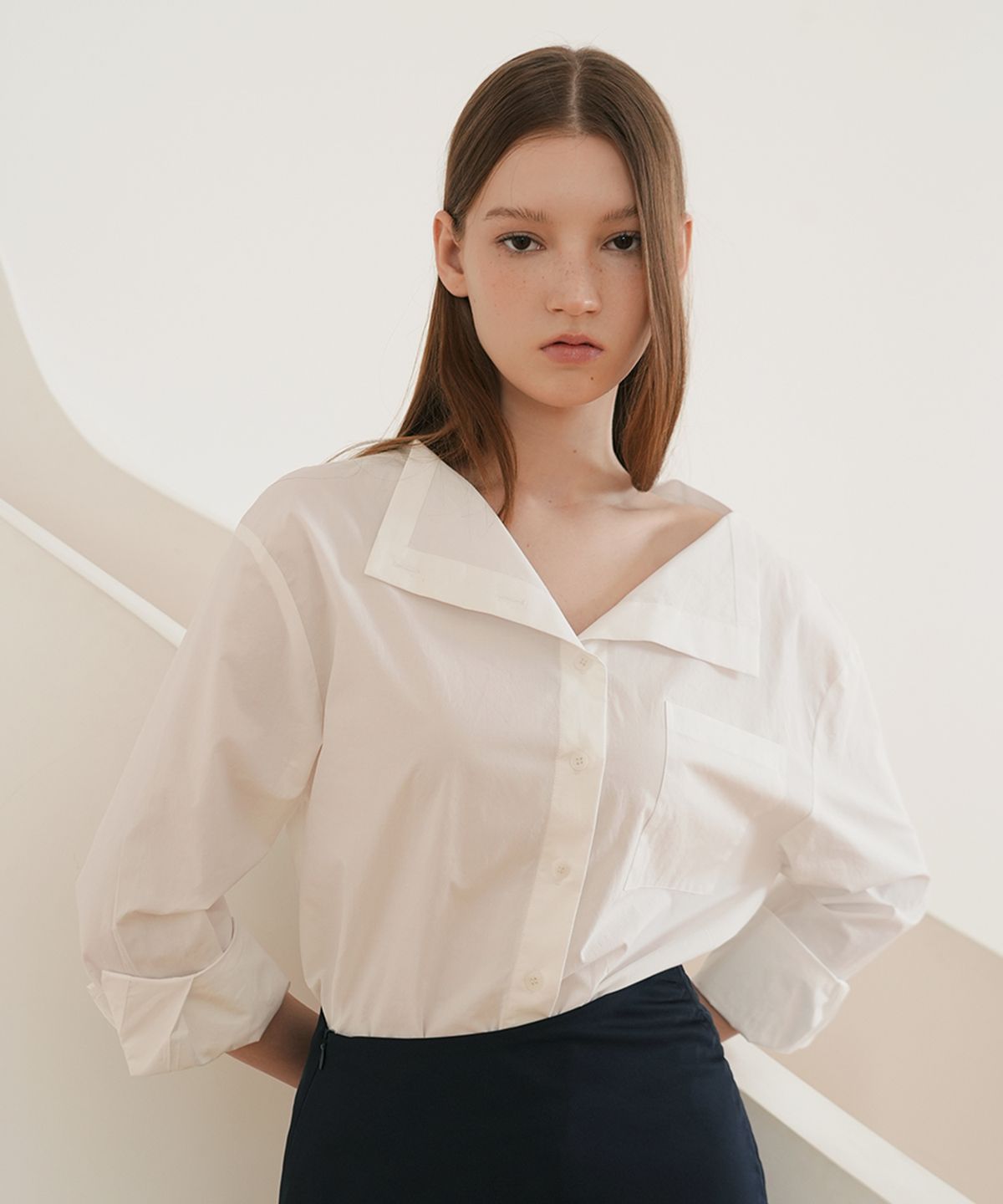 폴앤앨리스(PAUL&ALICE) 오픈 카라 셔츠 / 블루