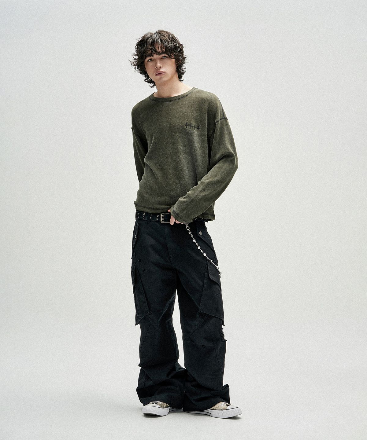 낫포너드(NOT4NERD) Brush Washed Waffle Long Sleeve - Khaki