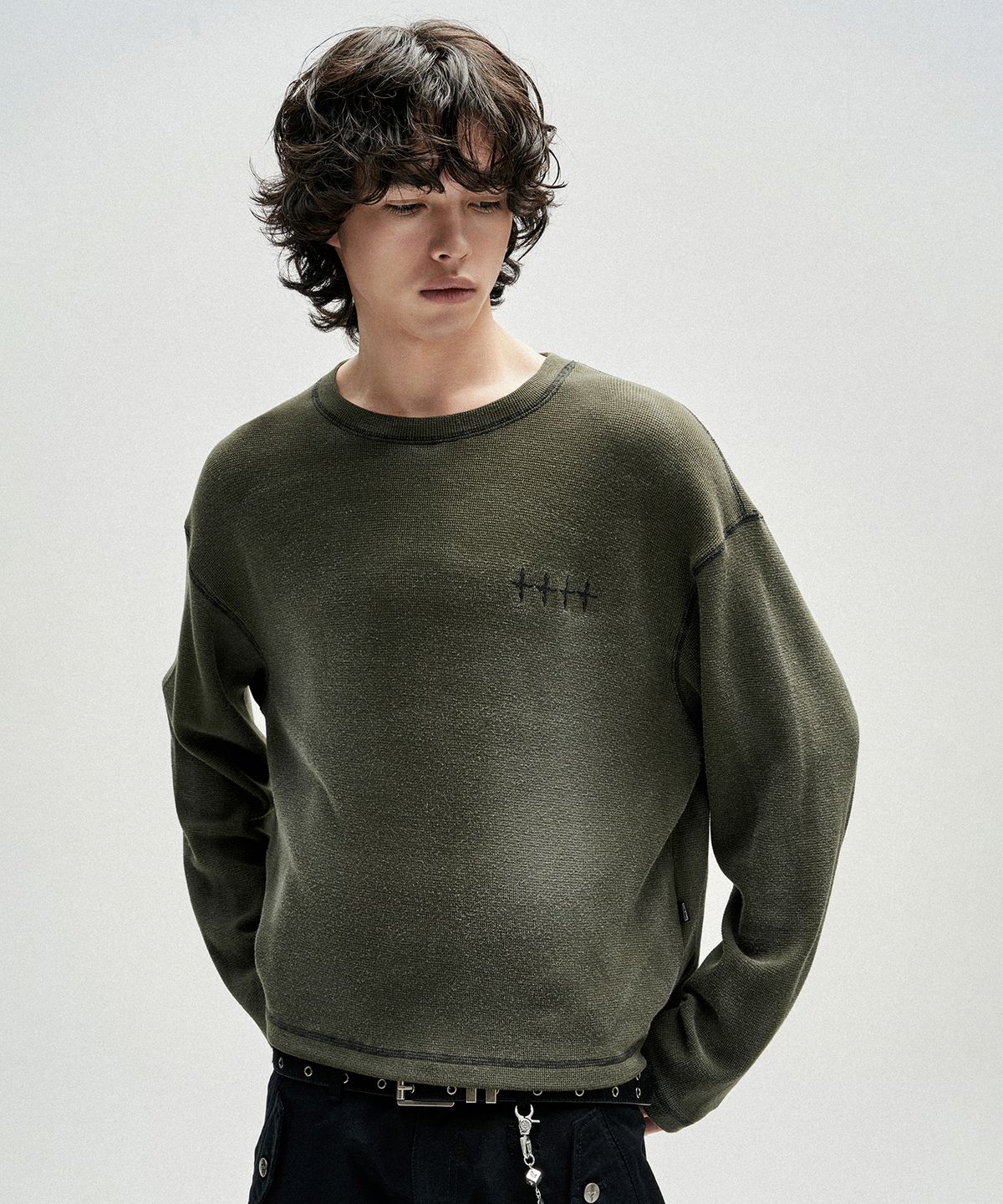 낫포너드(NOT4NERD) Brush Washed Waffle Long Sleeve - Khaki