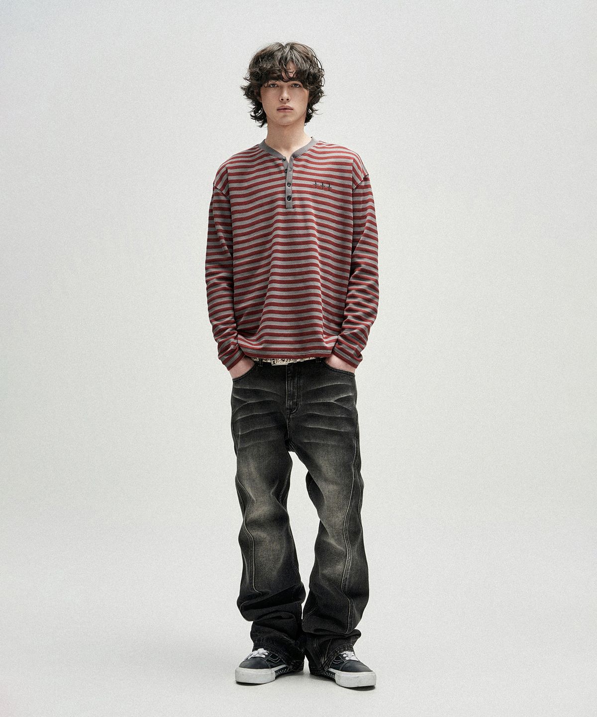 낫포너드(NOT4NERD) Broken Wings Henley Neck Long Sleeve - Red