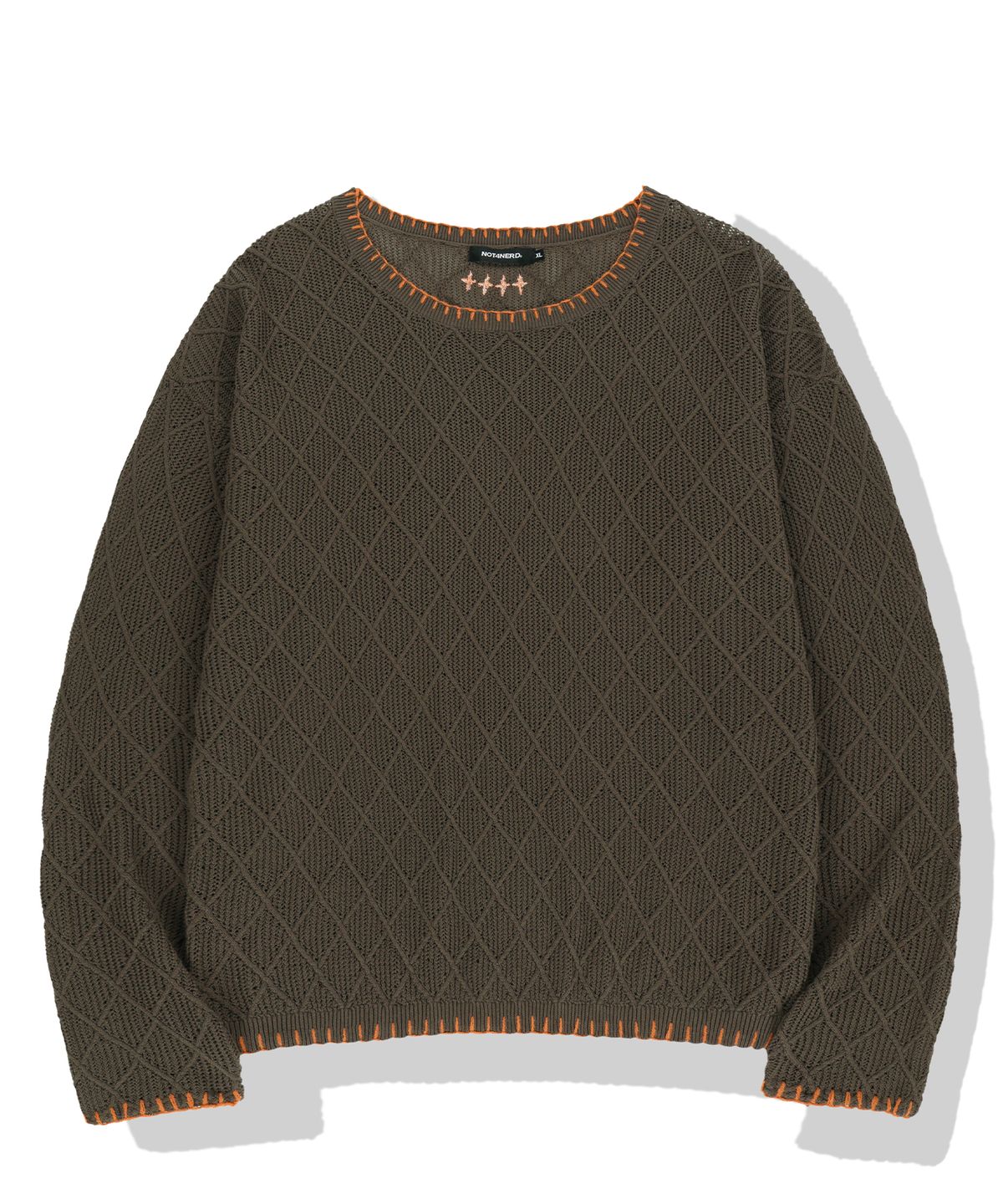 낫포너드(NOT4NERD) Distressed Contrast Hand Stitch Knit - Khaki