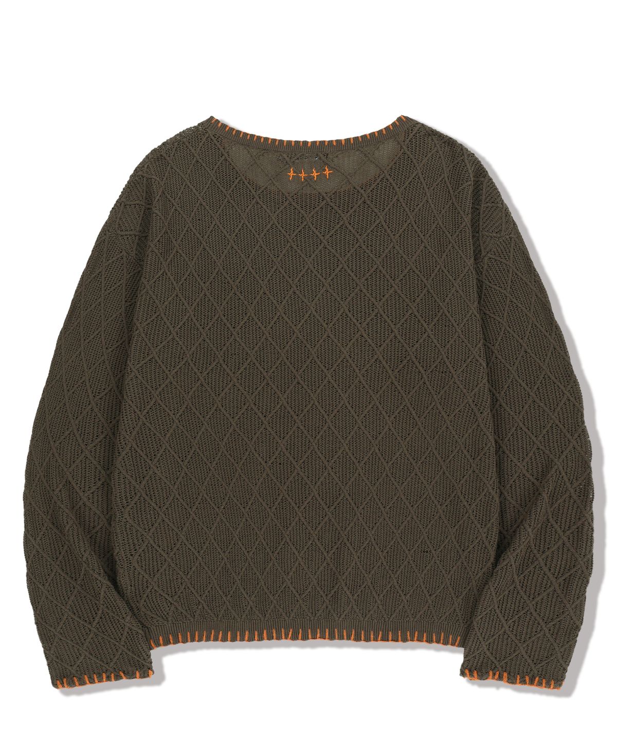 낫포너드(NOT4NERD) Distressed Contrast Hand Stitch Knit - Khaki