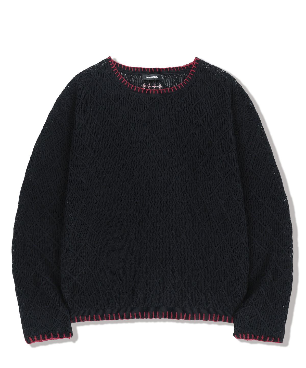 낫포너드(NOT4NERD) Distressed Contrast Hand Stitch Knit - Black