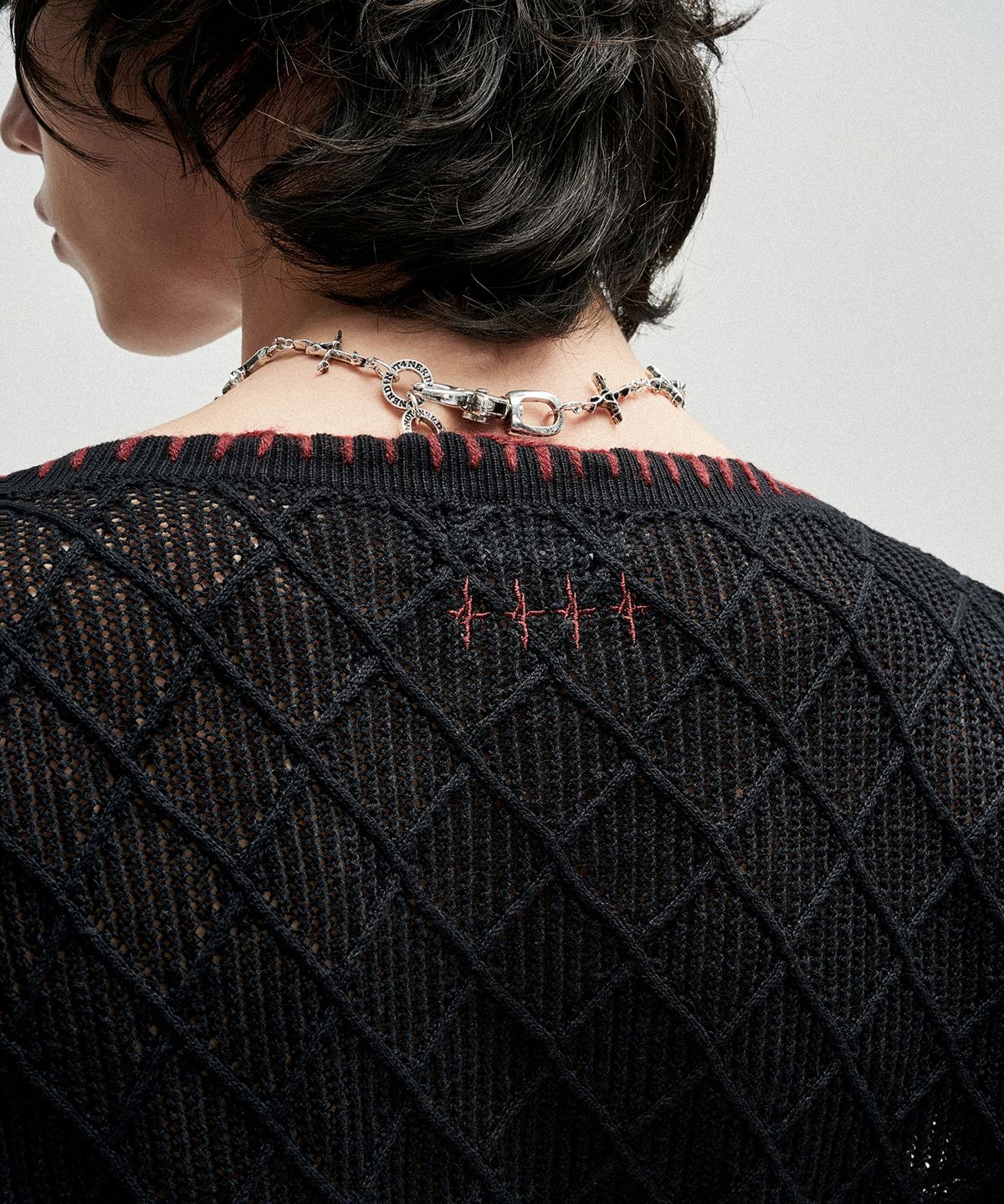 낫포너드(NOT4NERD) Distressed Contrast Hand Stitch Knit - Black
