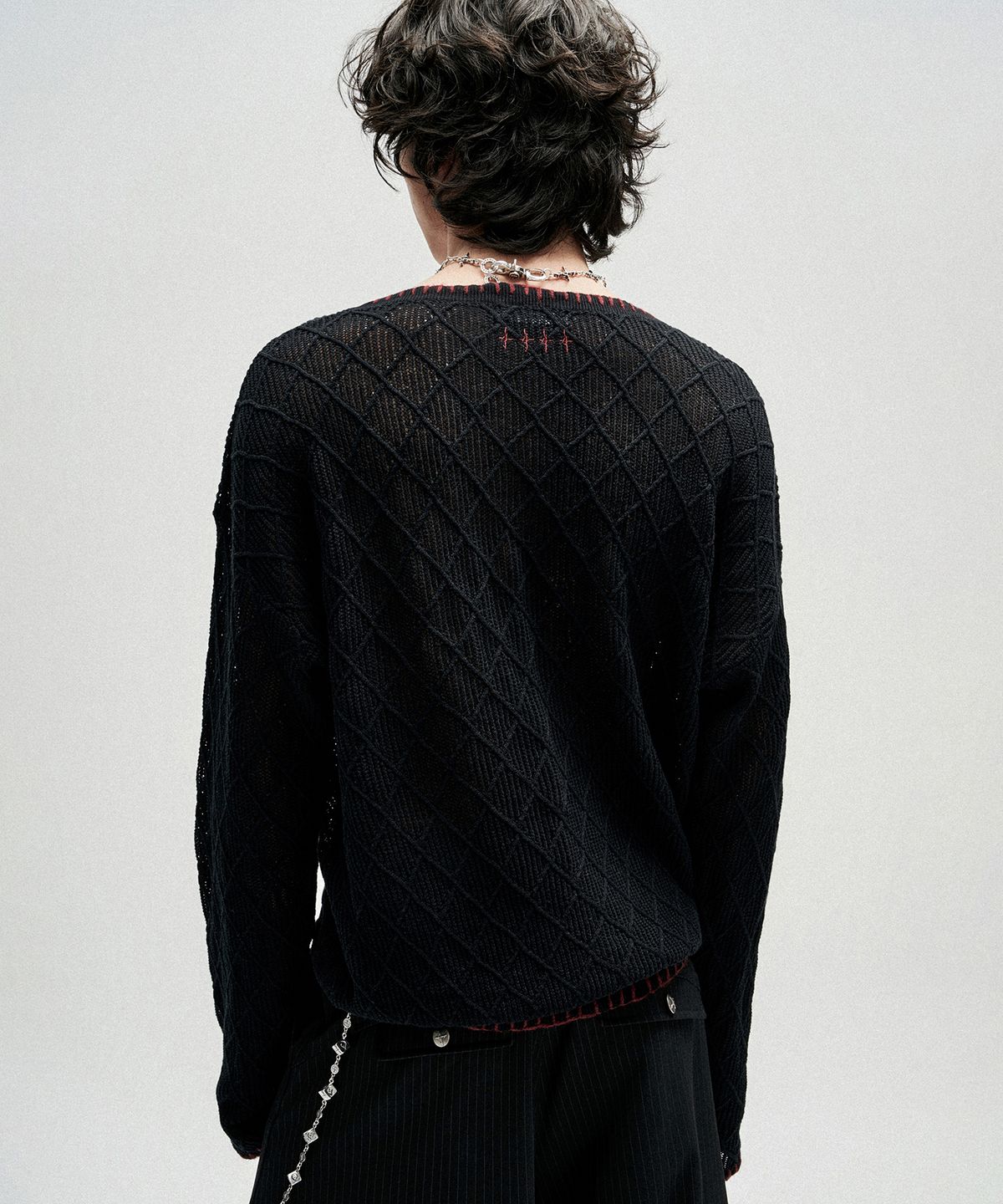 낫포너드(NOT4NERD) Distressed Contrast Hand Stitch Knit - Black