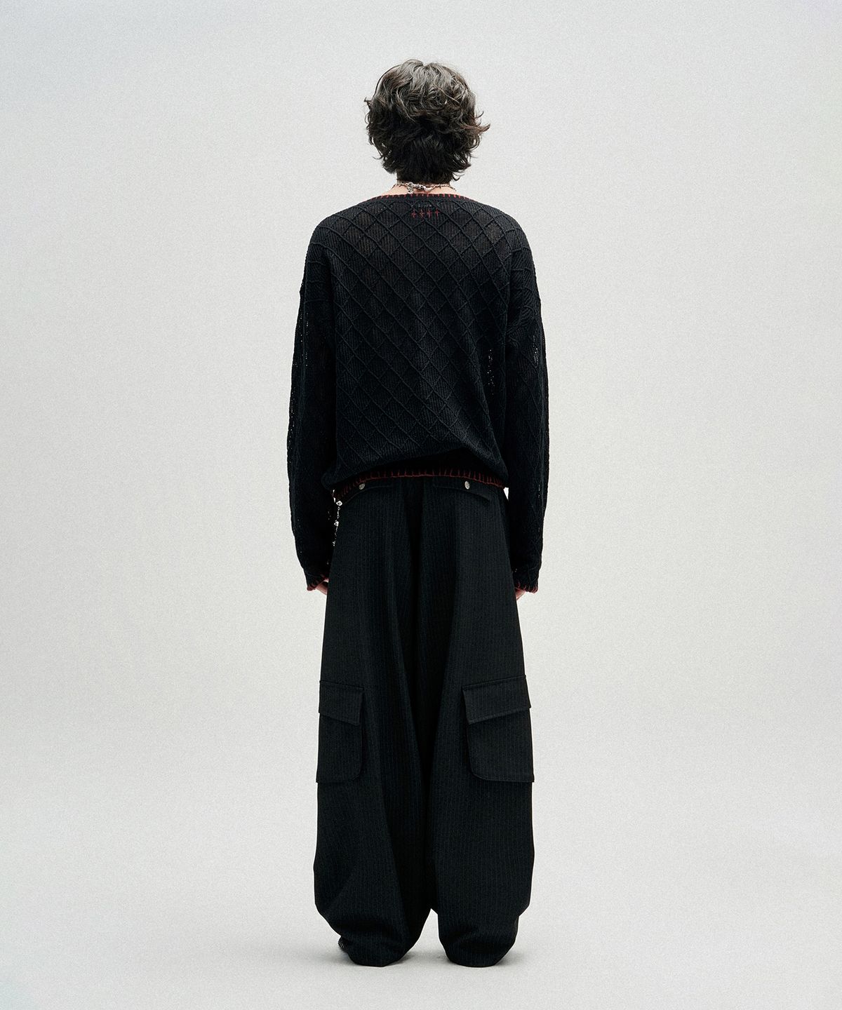 낫포너드(NOT4NERD) Distressed Contrast Hand Stitch Knit - Black