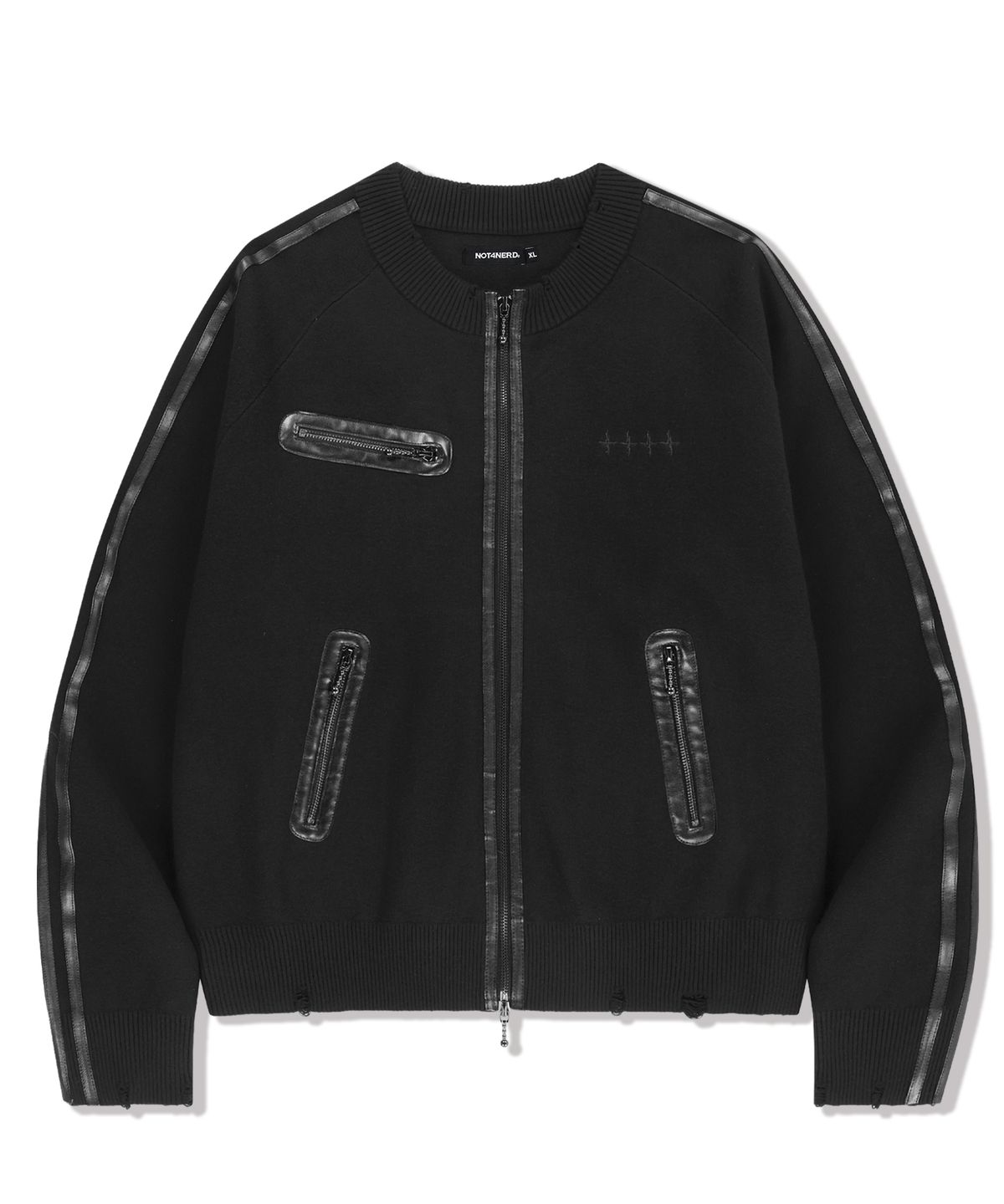낫포너드(NOT4NERD) Distressed Side Trim Knit Zip Up - Black