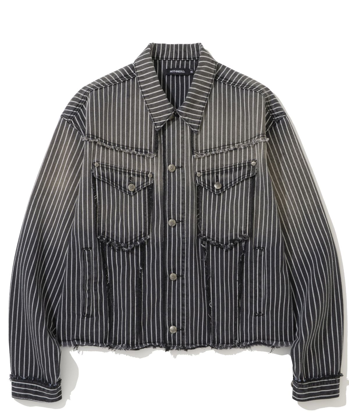 낫포너드(NOT4NERD) Dyed Stripe Raw Cut Stripe Denim Jacket - Black
