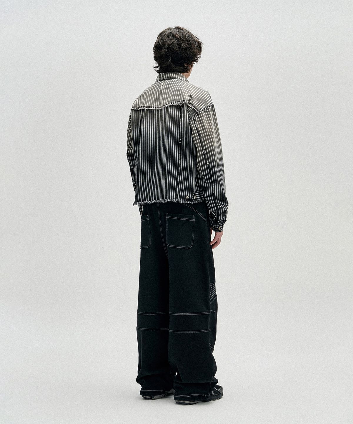 낫포너드(NOT4NERD) Dyed Stripe Raw Cut Stripe Denim Jacket - Black