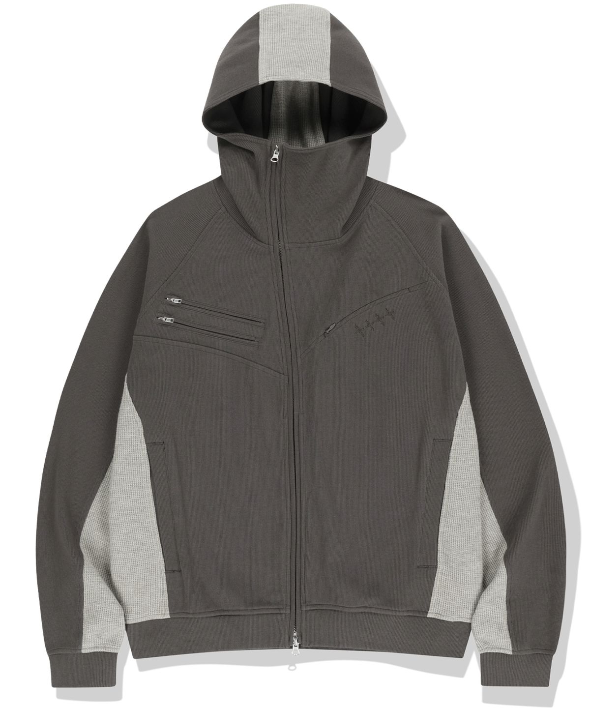낫포너드(NOT4NERD) Diagonal Rib Panel Hood Zip Up - Charcoal